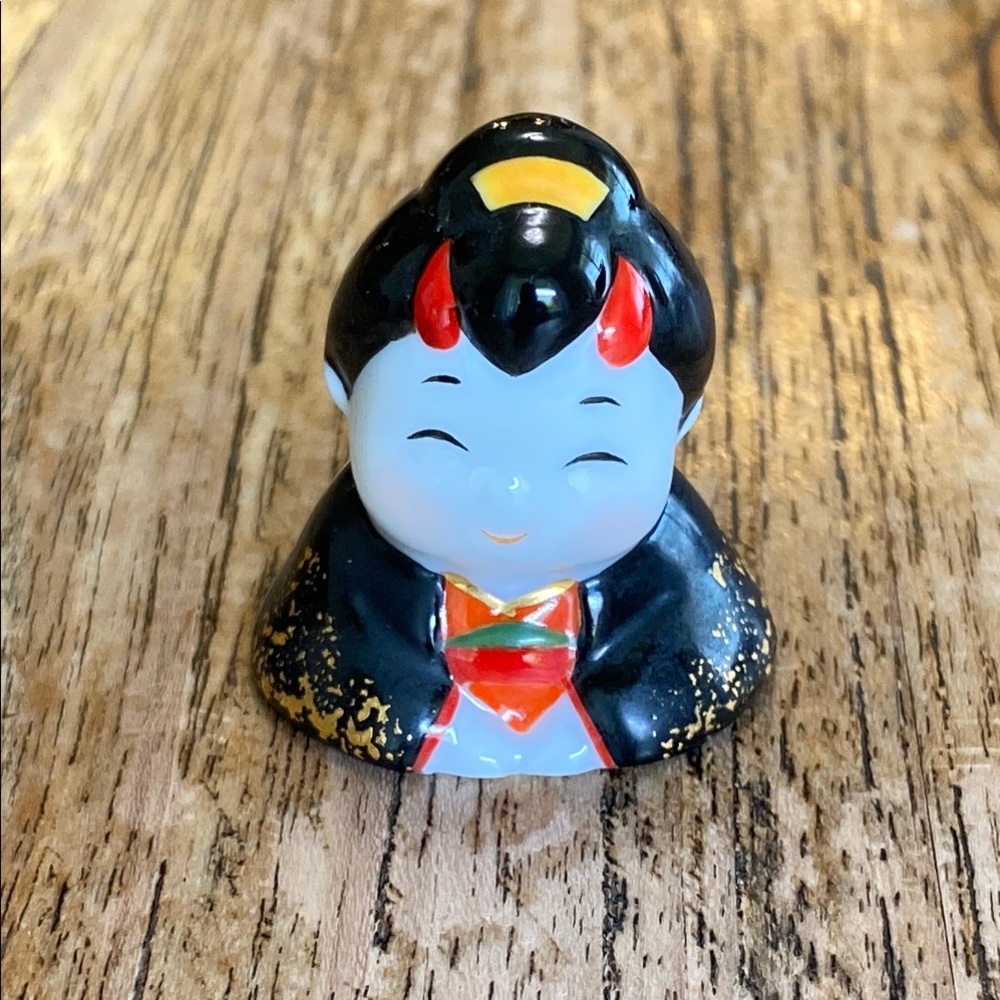Japanese Miniature Ceramic Good Luck Figurines-Fukusuke, Maneki Neko, Otafuku - Picture 6 of 15